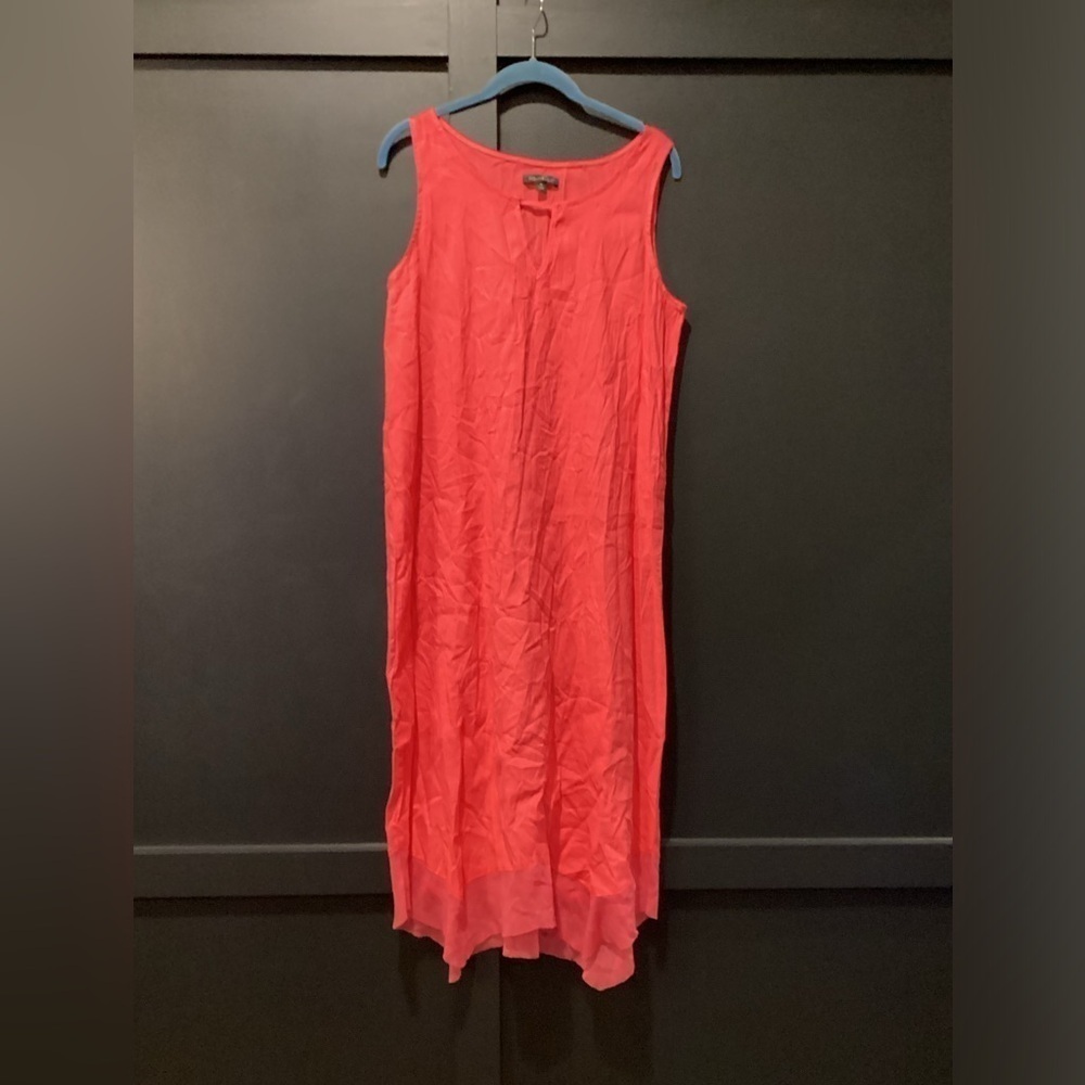 For Cynthia Linen Mesh Hem Asymmetrical Sleeveless Midi Maxi Dress Coral M